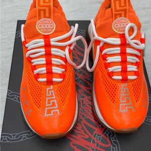 Versace Vibrant Orange Sneakers with White Accents